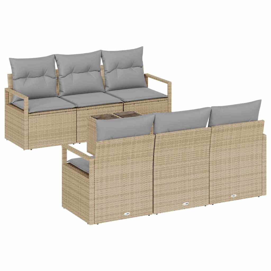 Garten-Sofa-Set mit Kissen mit Speicher 7 pcs Beige und Grau